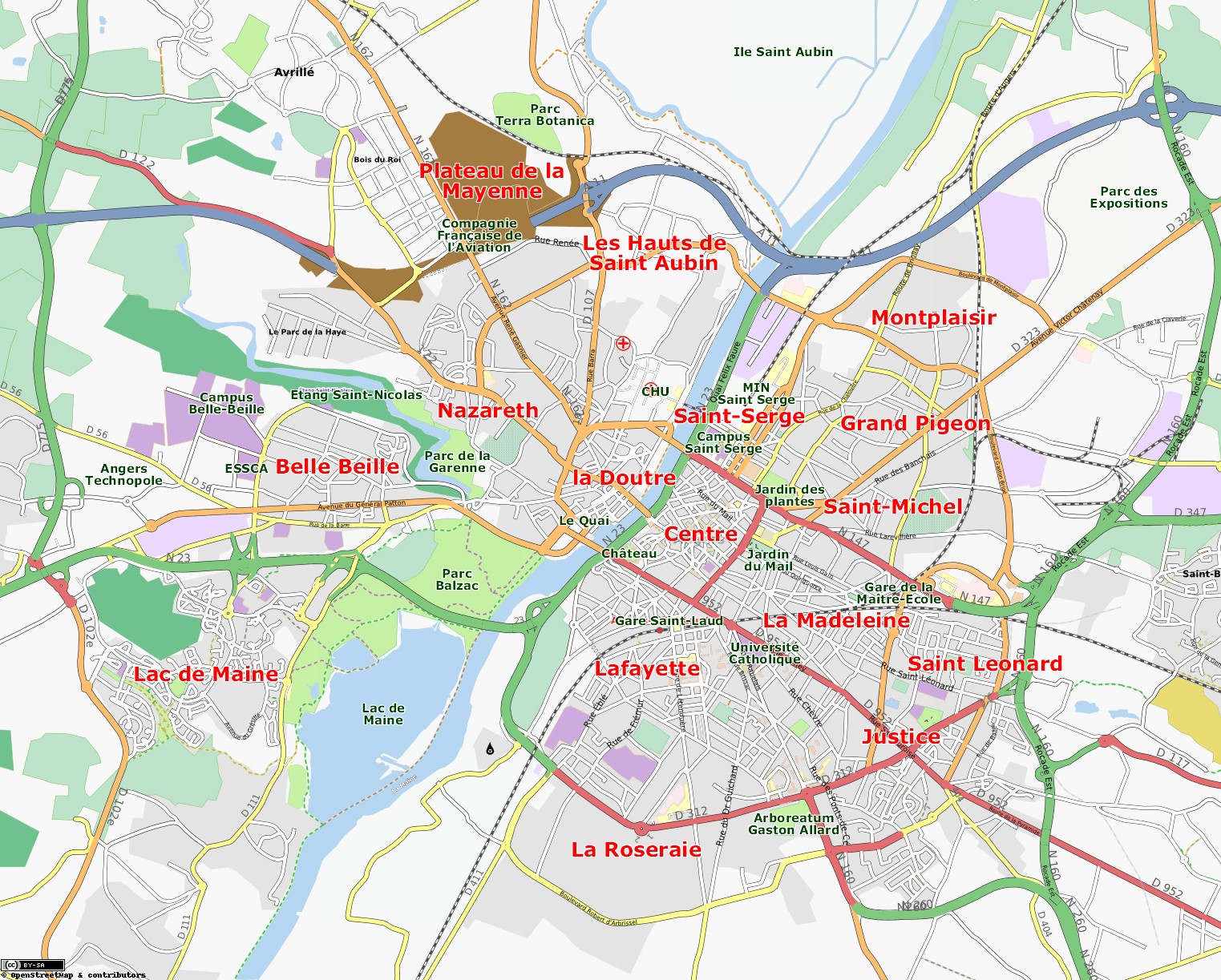 carte centre angers Plan d'Angers par quartier   Plan du centre ville à imprimer